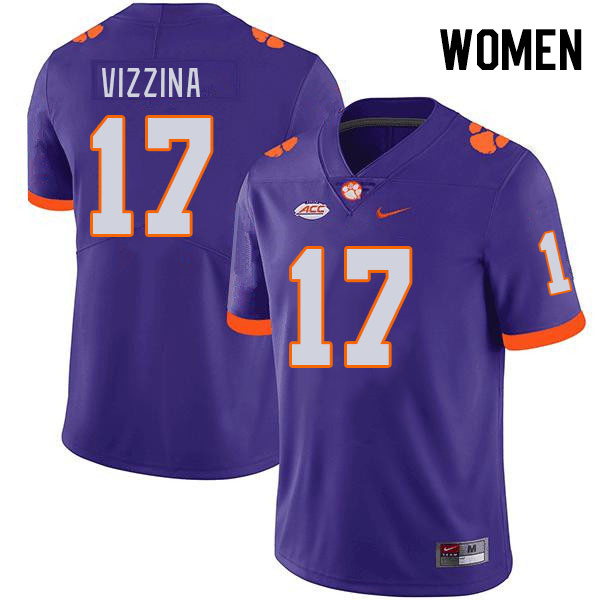 Women #17 Christopher Vizzina Clemson Tigers College Football Jerseys Stitched-Purple - Click Image to Close